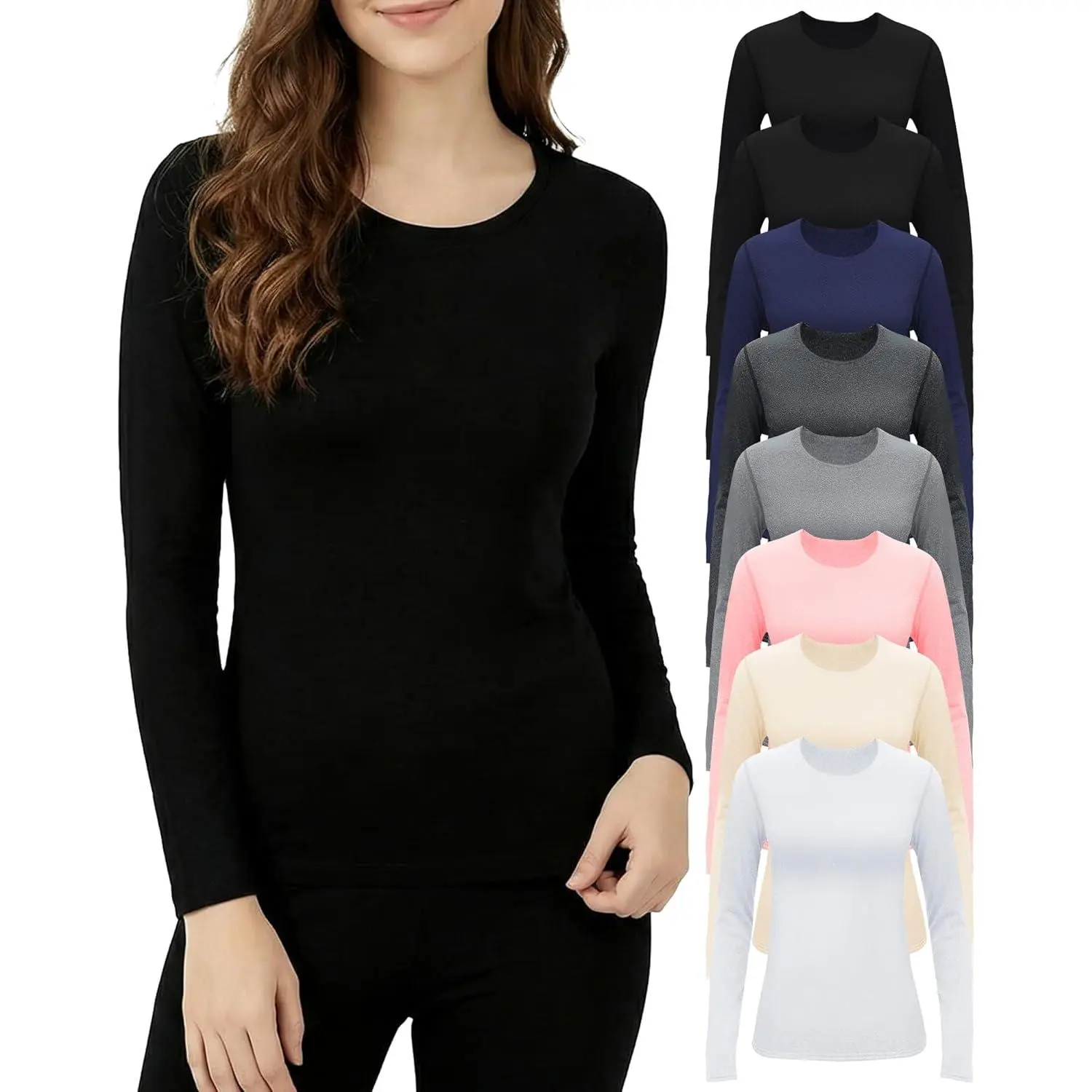 8 Pcs Thermal Long Sleeve Shirts Bulk for Women Thermal Top Set Crew Neck Scrub Undershirt Base Layer Winter Underwear