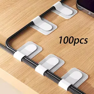 100pcs Self-Adhesive Cable Ties, Adjustable Desk Cord Organizer, Reusable Wire Management Straps