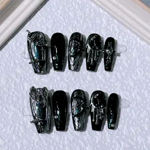 S69 Hand-worn nail Dark Cut female niche design Blue cat eyes removable fake nail nail patch finished  Press-On Nails, Fake Nail Patch, M Size