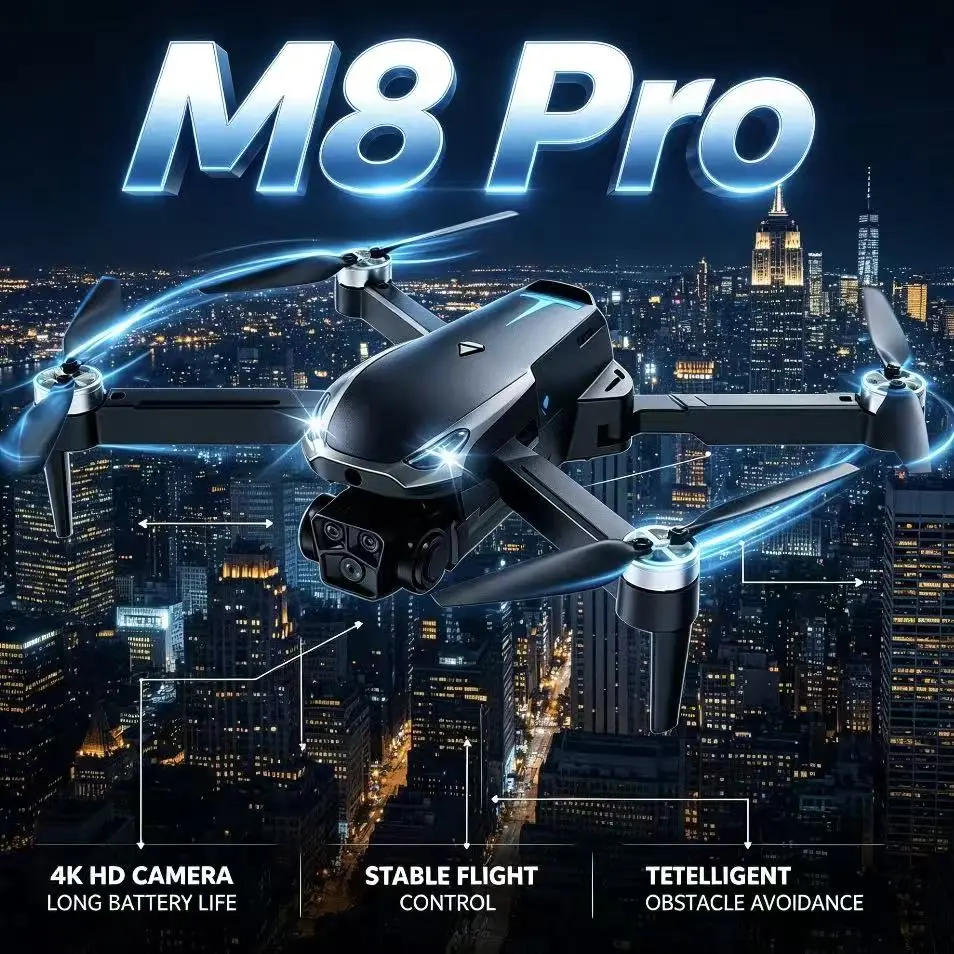 2026 M8 Pro Drone – 4K EIS Camera, GPS & 5G WiFi FPV, Brushless Motor, Optical Flow Hover, Smart Obstacle Avoidance, Auto Return, 360° Stunt Roll, Dual Batteries Included