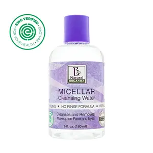 Be Natural Organics Micellar Cleansing Water 6oz No-Rinse Formula for All Skin Types Hydrating Plant-Based Makeup Remover Cruelty-Free Vegan Friendly