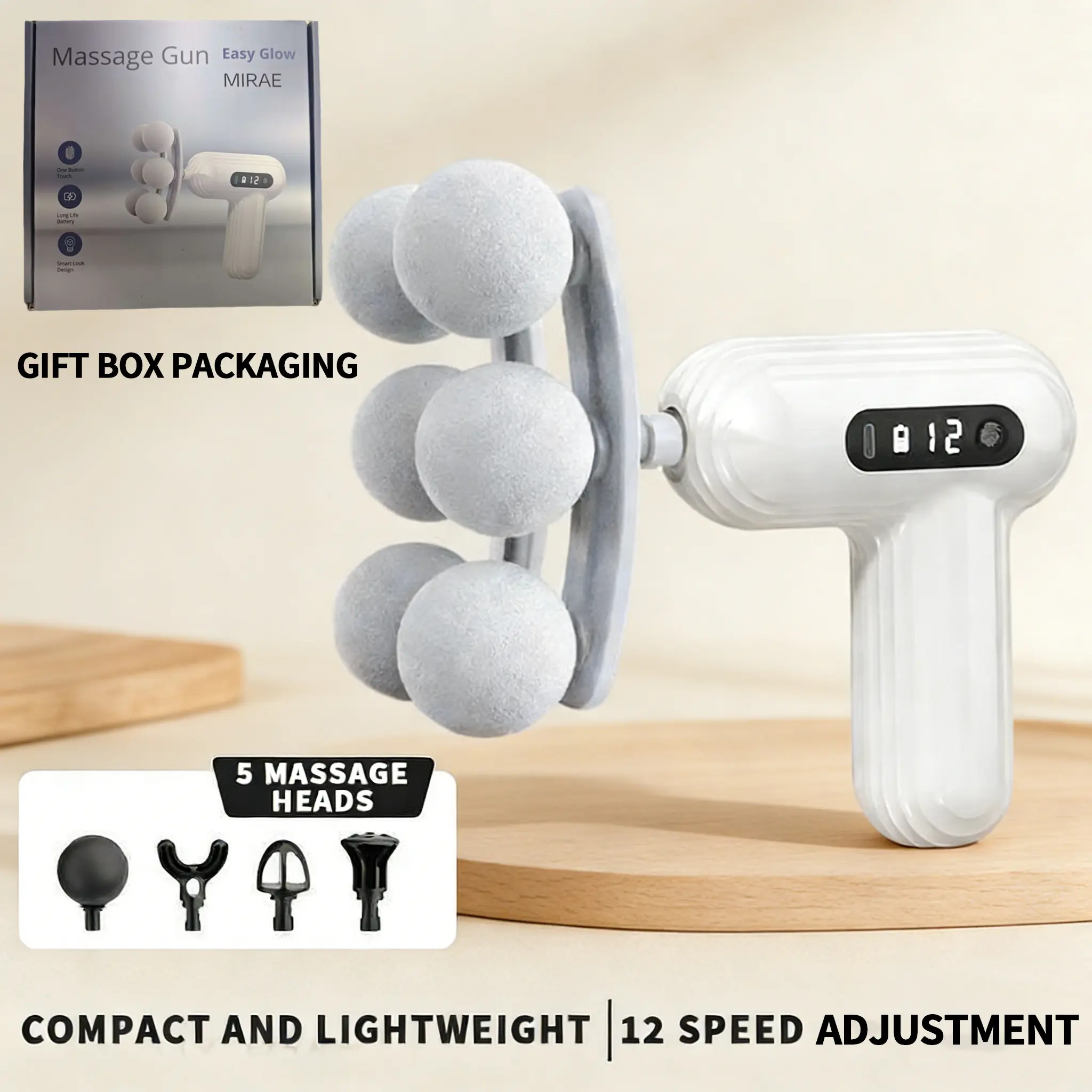2026 New 6-Head Deep Tissue Massage Gun, 6-Speed Adjustable 5-in-1 Portable Vibratory Massager for Full Body Fitness, Home Use