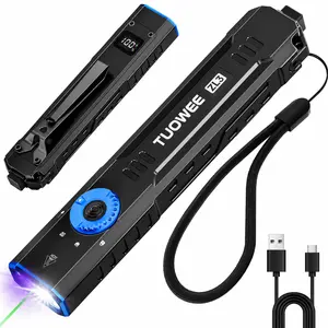 TUOWEE ZL3 Rechargeable EDC Flashlight 1500 Lumens,Flat Tactical Flashlights with Green Light and U V,Dual-Switches Small Flash Light with Digital Display,Waterproof Light for Home,Outdoor,and Emergency Use,outdoor fun,tiktok shop spring glow up