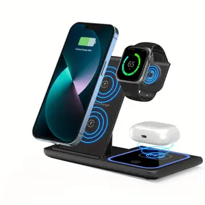 Wireless Charging Station 3 in 1 Standard 15W Fast Mag-Safe Charger Stand for iPhone 16 15 14 13 12 11 x 8 Pro Max/Pro/Mini/Plus, iWatch Ultra 10/9/8 7/6/5 /4/3/2 SE, AirPods 4/3/2/Pro/pro2