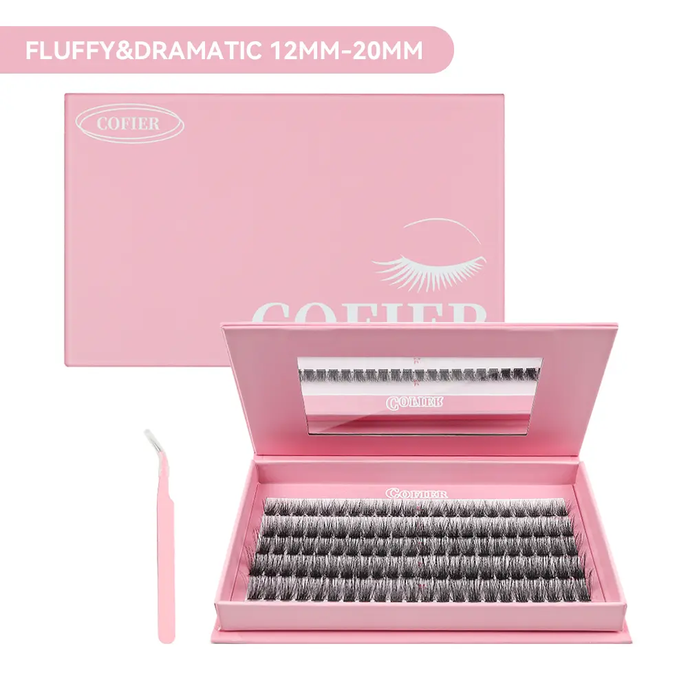 COFIER Fuzzy Volume Lash Kit - 12mm-20mm Length, No Glue Needed, Self-Grafting, Beginner Friendly Eyelashes Makeup Cosmetic Flawless #Summervibes