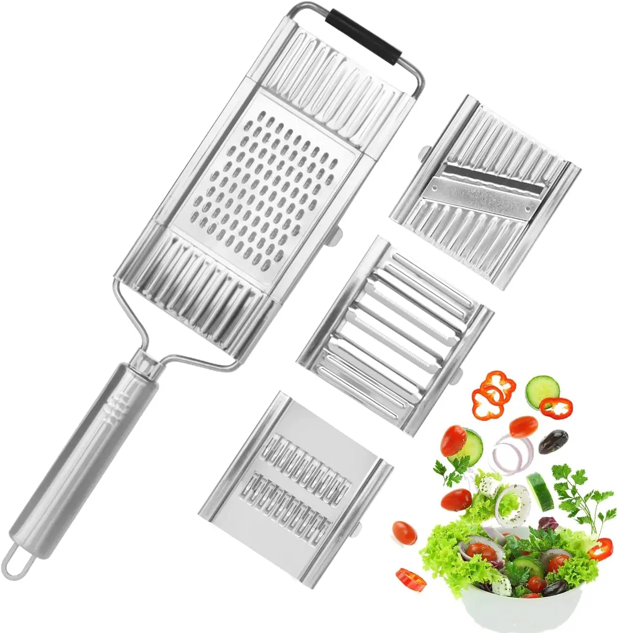 4-in-1 Stainless Steel Food Slicer & Shredder, Handheld Mandoline Cutter, Perfect for Salads, Low Carb Meals, Ideal Practical Kitchen Gift