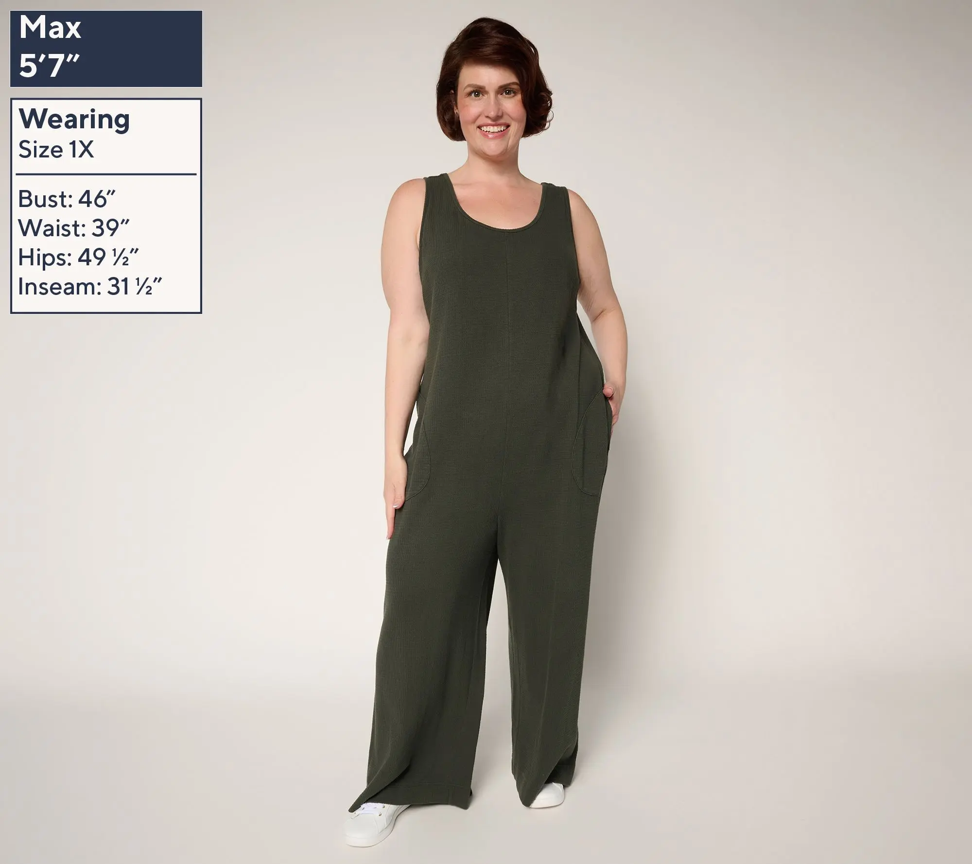 AnyBody Petite Washed Waffle Knit Sleeveless Jumpsuit