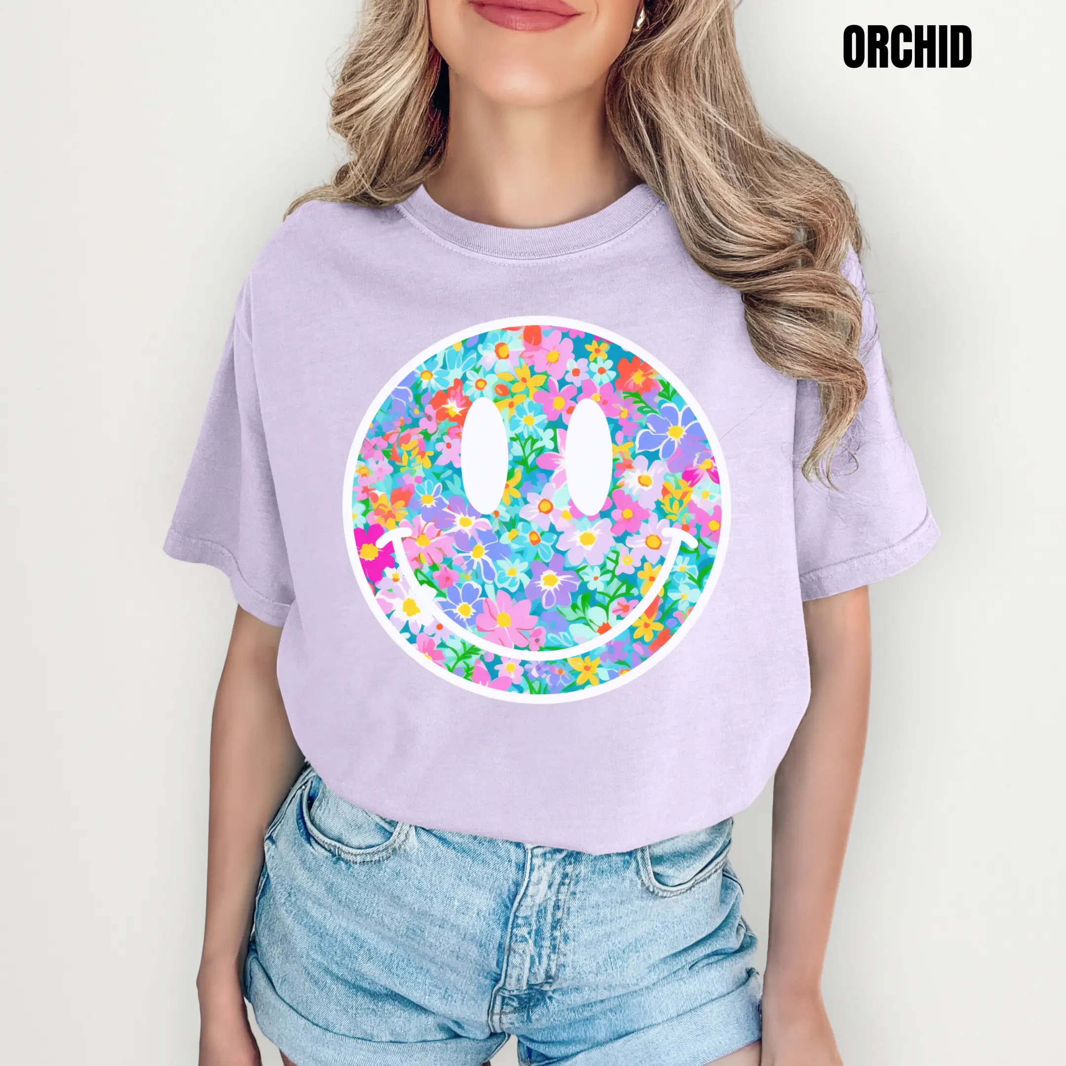 Purple Blossom Happy Face Comfort Colors T-Shirt ‘NLB’