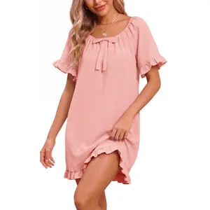 KFUBUO Night Gowns for Adult Women Ruffle Short Sleeve Sleep Shirts Ladies Night Shirts Summer Sleepwear