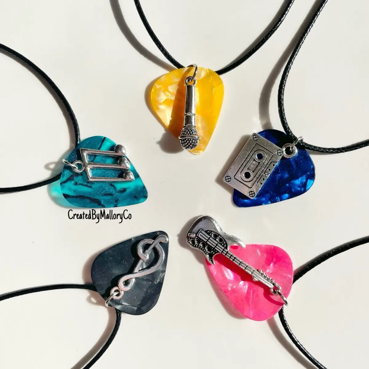 Guitar Pick Charm Necklace, Marbling Design Whimsical Accessory for Musicians, Fashion Costume Jewelry