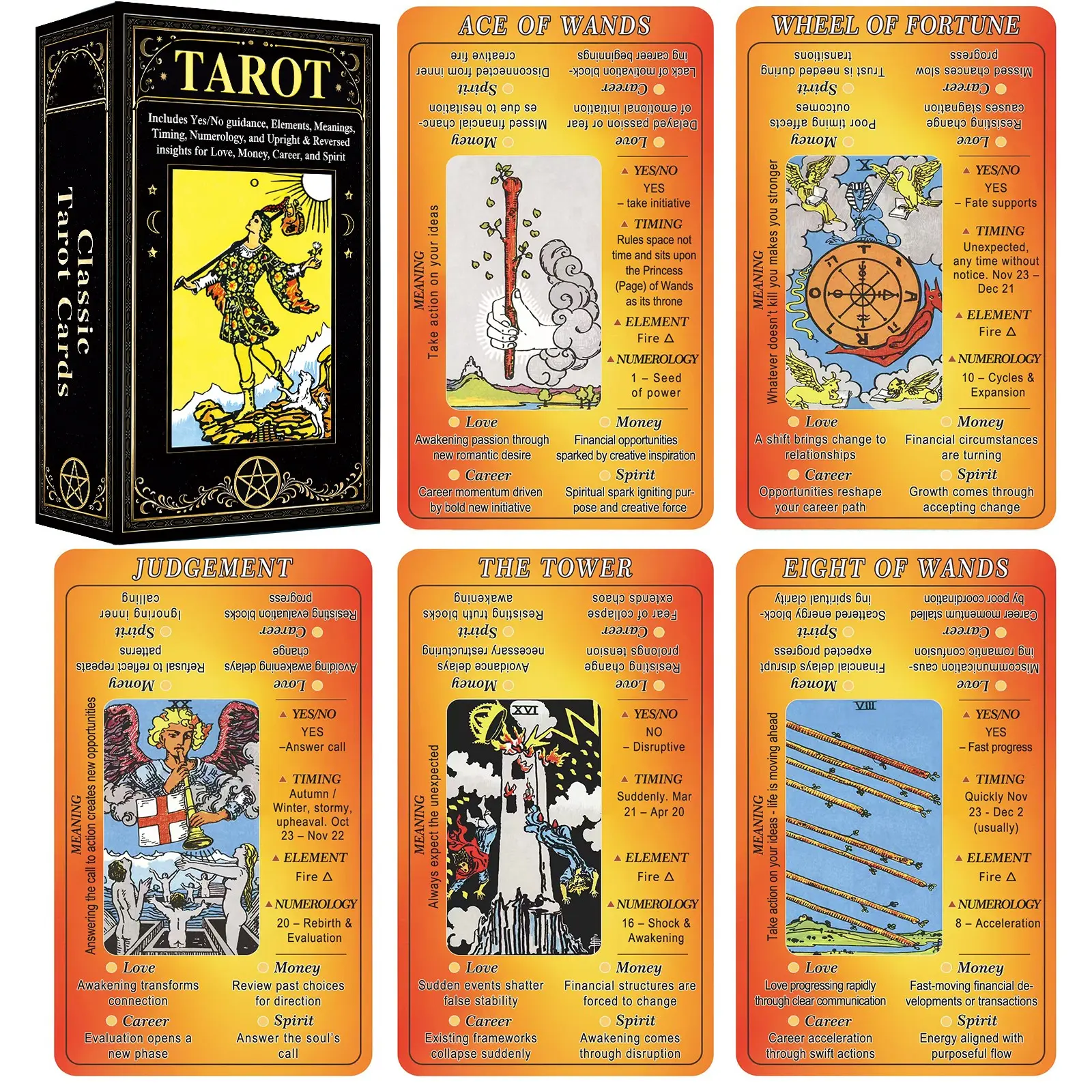 78pcs Keyword Tarot Cards Rider Waite Deck with Meanings on Cards Beginner Tarot Deck Yes No Oracle Cards Divination Gift Box Tarot Card Set Hobby Cards Tarot Card Decks