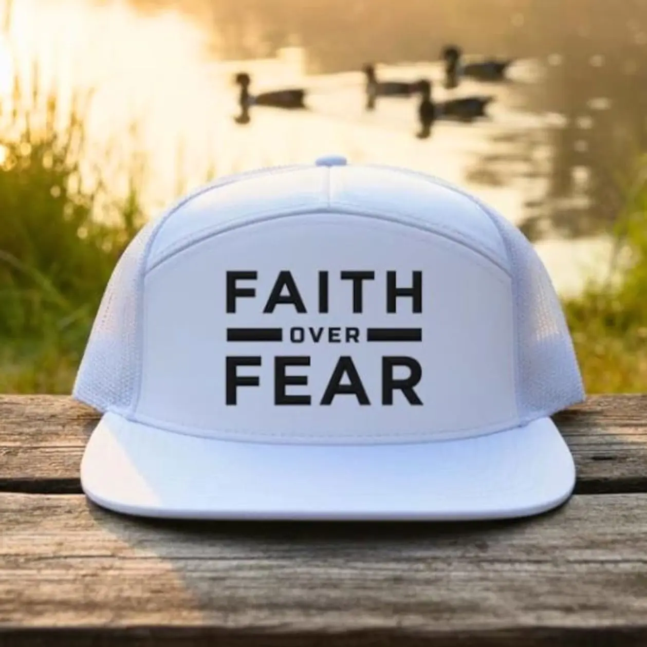 Faith Over Fear Trucker Hat, Christian Camo 7-Panel Cap, Religious Outdoorsman Gift, Faith Based Mesh Back Hat, Christian Snapback