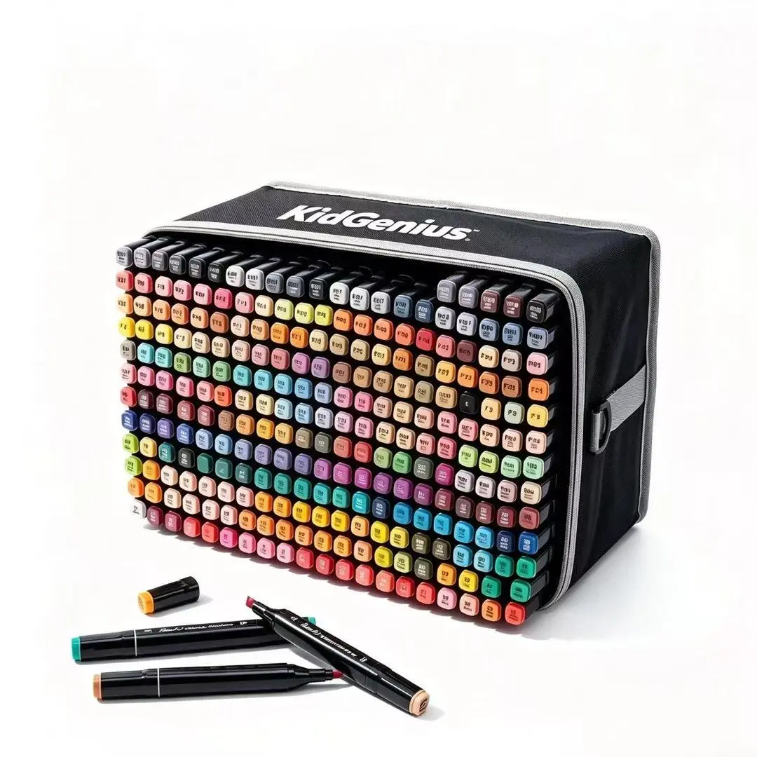KIDGENIUS Dual Tip Alcohol Colored Markers Set (262/168/120 Count Options) - Multi-Surface, Quick Dry, Blendable Art Materials for Artists - Sumvibes Summerwins Markers for Coloring Craft Supplies