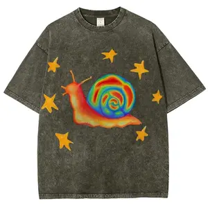 Women's Retro Vintage Fashion Round Neck Short Sleeve T-Shirt - Celestial Watercolor Sharks Graphic, Comfortable Fabric