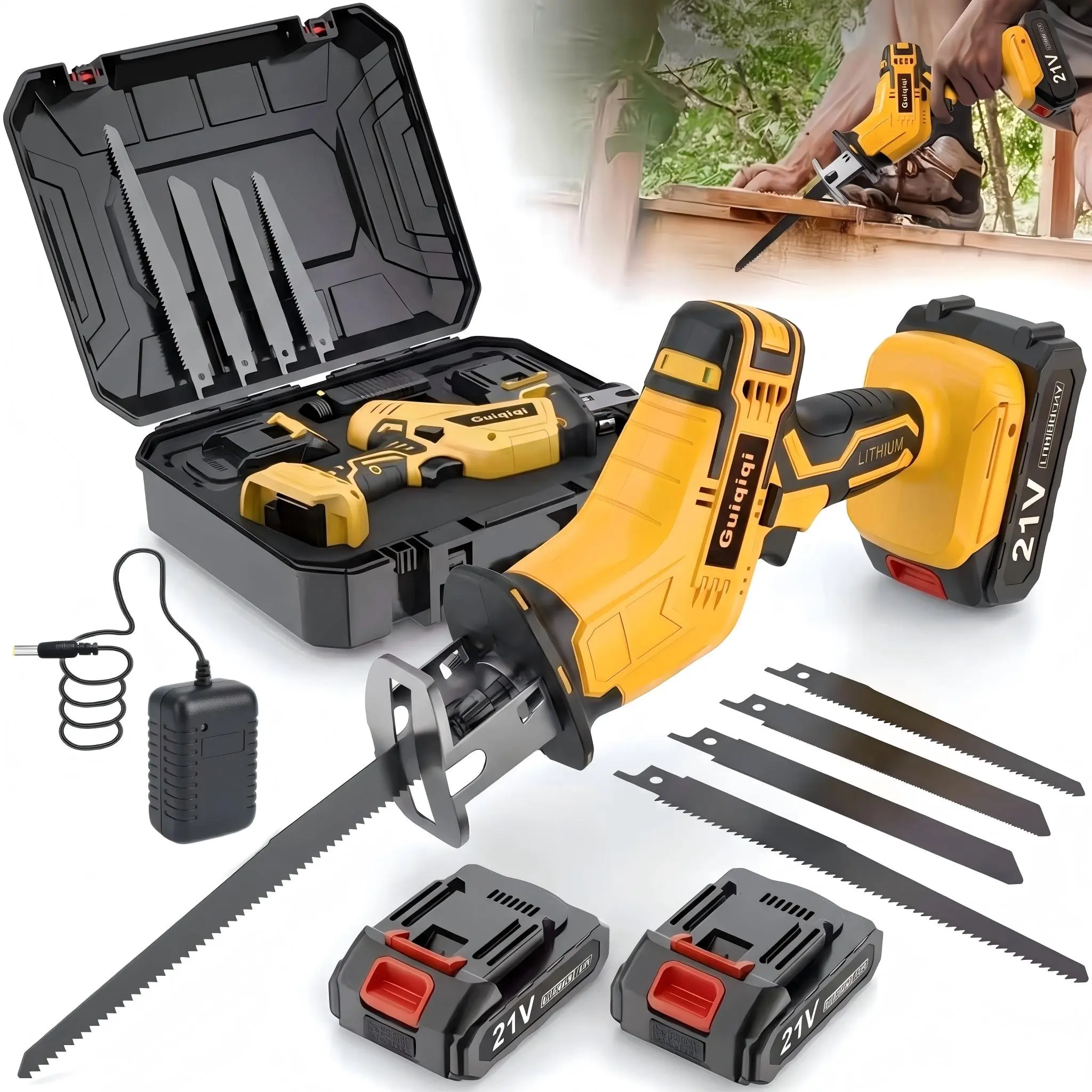 Newly Upgraded Electric Reciprocating Saw, Wireless HandSaw with LED Light and Safety Lock, Suitable for Multi-Purpose Cutting, Equipped with 1 Or 2 Battery, Replaceable Saw Blades and Tool Box, Men's Gift, Holiday gift