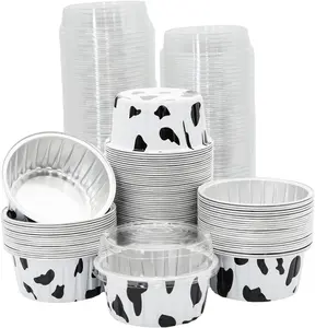 100 Pack 5oz  Cups with  Mini Tins Flan Containers with  Cupcake Baking Holders,