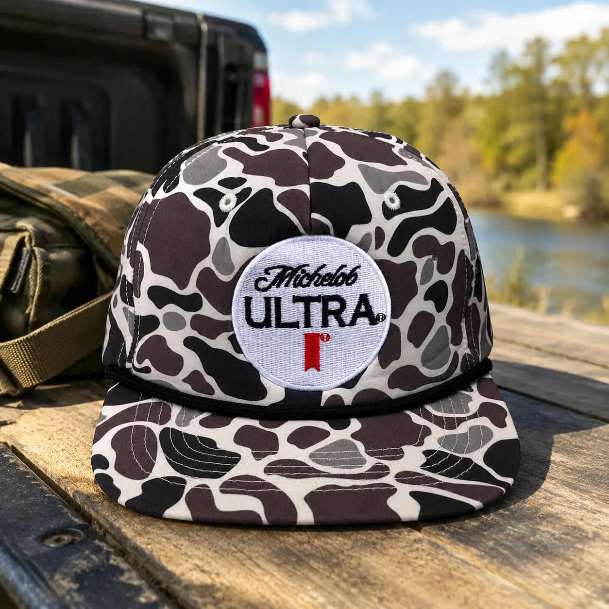 Michel0b Ultra Camo Trucker Hat, Vintage Style Camouflage Snapback Cap, Outdoor Hunting Hat, Flat Brim Rope Cap, Men’s Gift