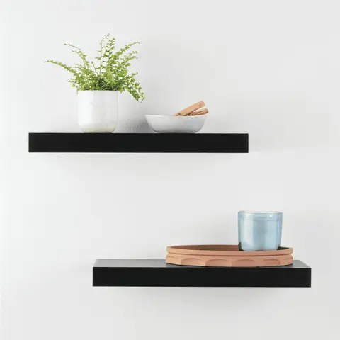 2-Pack Modern Black MDF Floating Bookshelves (16.5" x 5.5" x 1.5"), Lightweight Slim Engineered Wood Rectangle Shelves with Mounting Hardware Incl., 0-5 Kg Capacity, Ideal for Living Room Decoration Items & Small Space Decor, Boyfriend Gifts