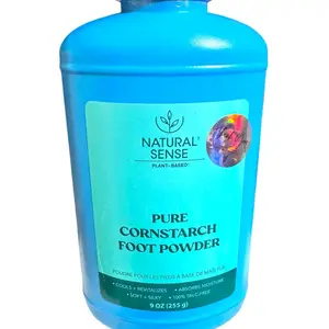 9 oz (255)g Plant-Based, Pure Cornstarch Foot Powder,Cools, revitalizes, absorbs moisture, soft and silky,100% Talc Free Natural Sense