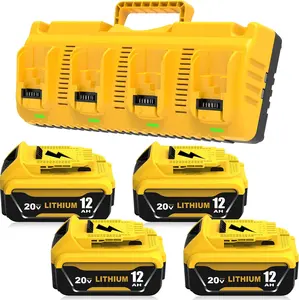 Father's Day Gift DeWalt 20V Battery & Charger Kit (4-Pack, 12.0Ah/12000mAh, Yellow) - Constant Voltage Circuit, Compatible with DCB204, DCB206, DCB207, All DCD/DCF/DCG Series Power Tools