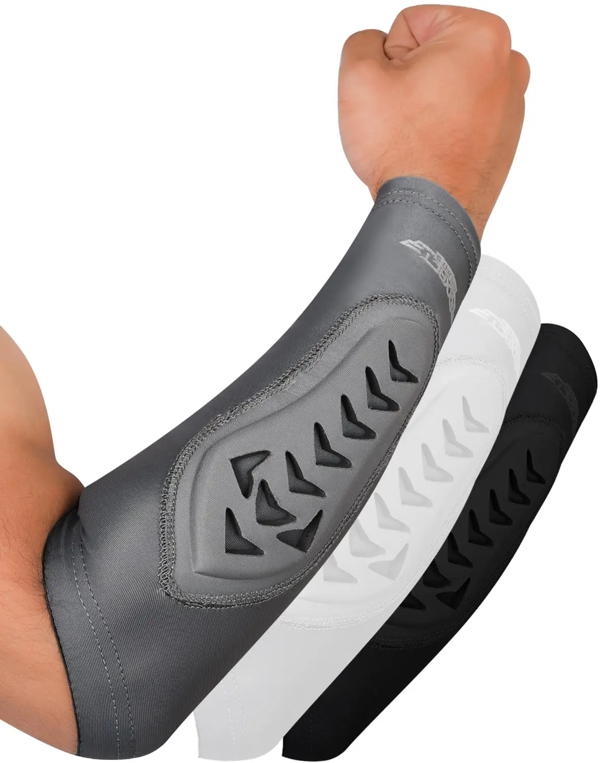 Exxact Sports Padded Armor Forearm Sleeve for Men, Adjustable 4-Way Stretch Spandex & EVA Impact Guard with Non-Slip Secure Hold for Football & Cycling, Adjustable Material, Silicon Elastic, Male Fit, Protective Sleeves, Compression Arm Sleeve