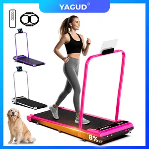 YAGUD Folding Treadmill with Handrails - 265lbs Capacity, Adjustable Incline & Low-Noise Motor, Dual Shock-Absorption + Free Resistance Bands, Remote Control & Wheels for Easy Mobility, Dragon Fruit Color