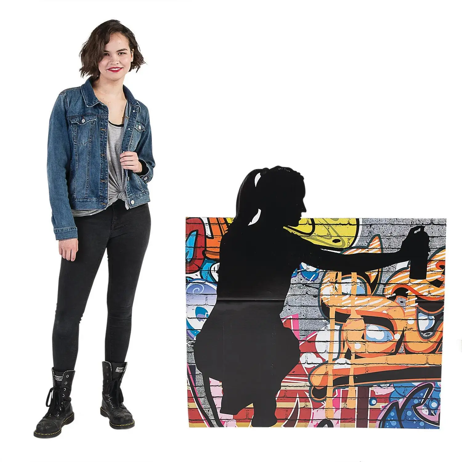 46" Female Graffiti Artist Silhouette Cardboard Cutout Stand-Up, Retro DIY Decoration Item for Dance, Party Events