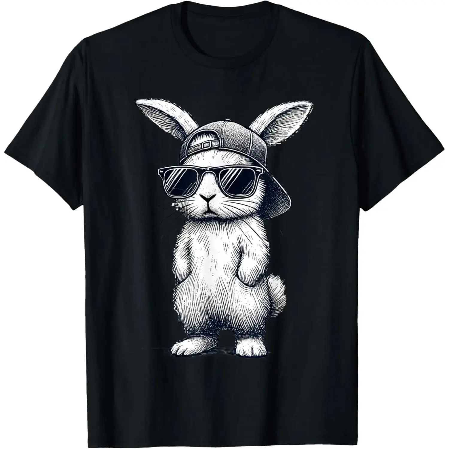 100% pure cotton Bunny Face with Sunglasses Cap Easter Day for Woman Men T-Shirt