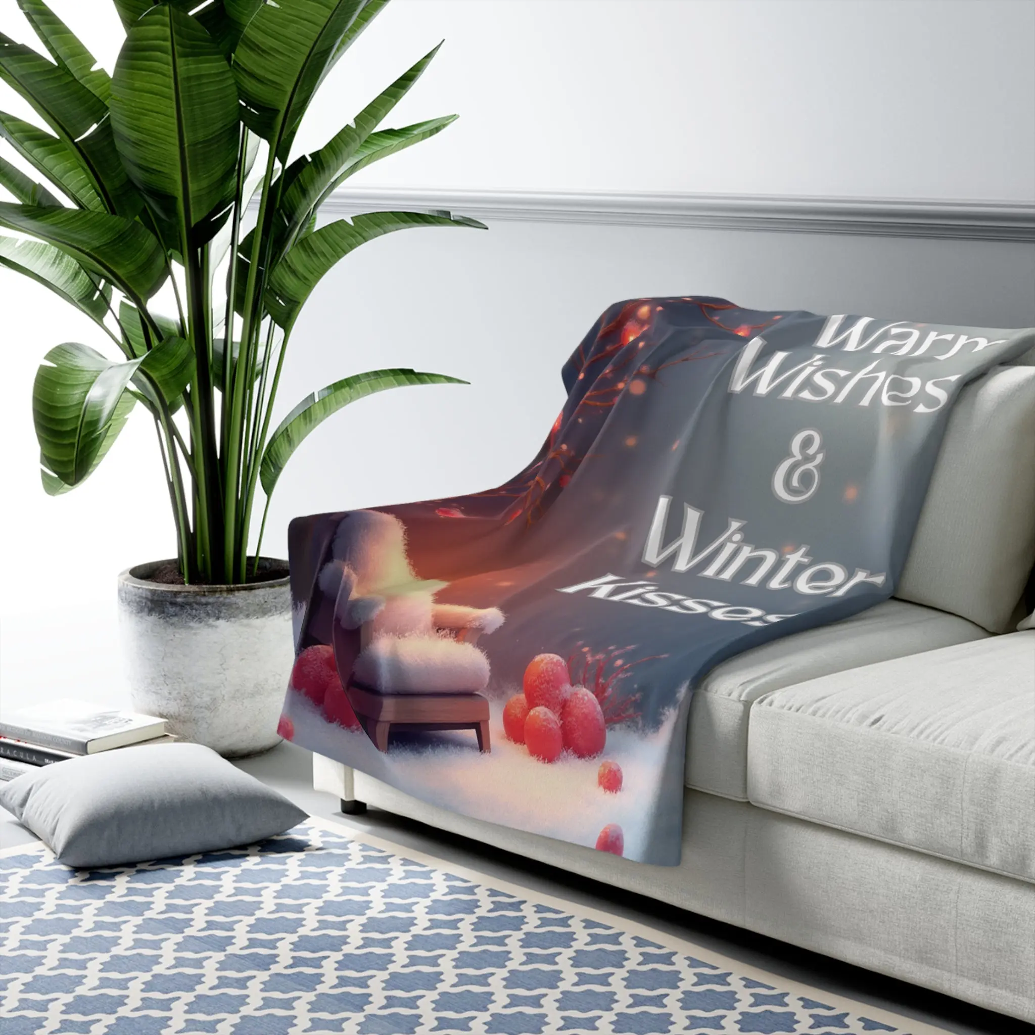 Warm Wishes & Winter Kisses Sherpa Blanket | Cozy Holiday Snow Scene