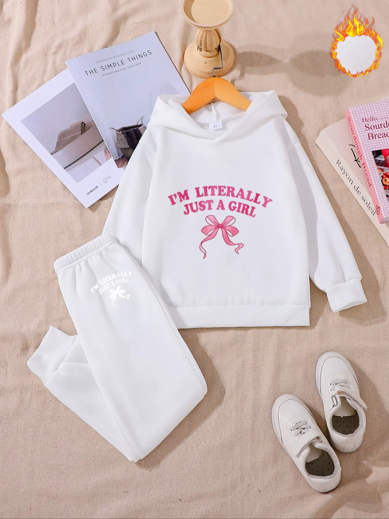 Girls' Fall & Winter Thick Fleece Set, Casual Style, Fitted Design, Warm Clothing for Kids, Ideal for Autumn & Winter Seasons, Sweatshirts