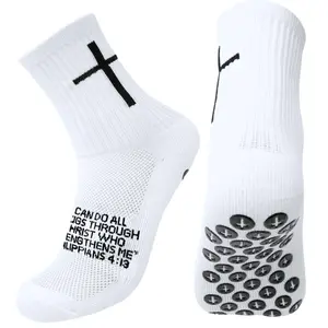 Cross Grip Soccer Socks, Non-Slip Grips Sports Sock with Bible Verse Christian Breathable Stockings