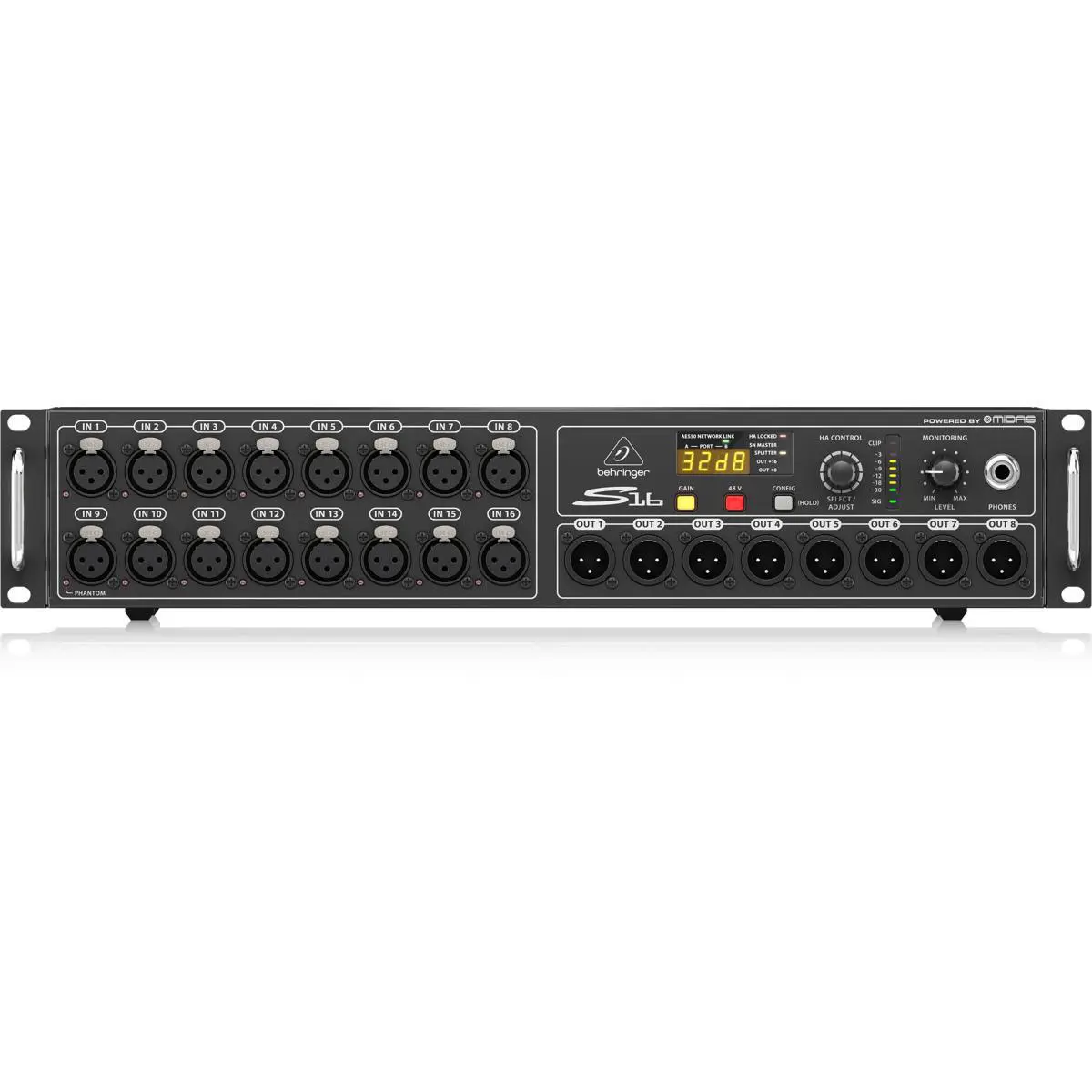 Behringer Digital Snake S16 I/O Box - 16 Remote Controllable MIDAS Preamps, 8 Outputs, AES50 Networking, KLARK TEKNIK SuperMAC Technology, USB Connection, Durable for Recording