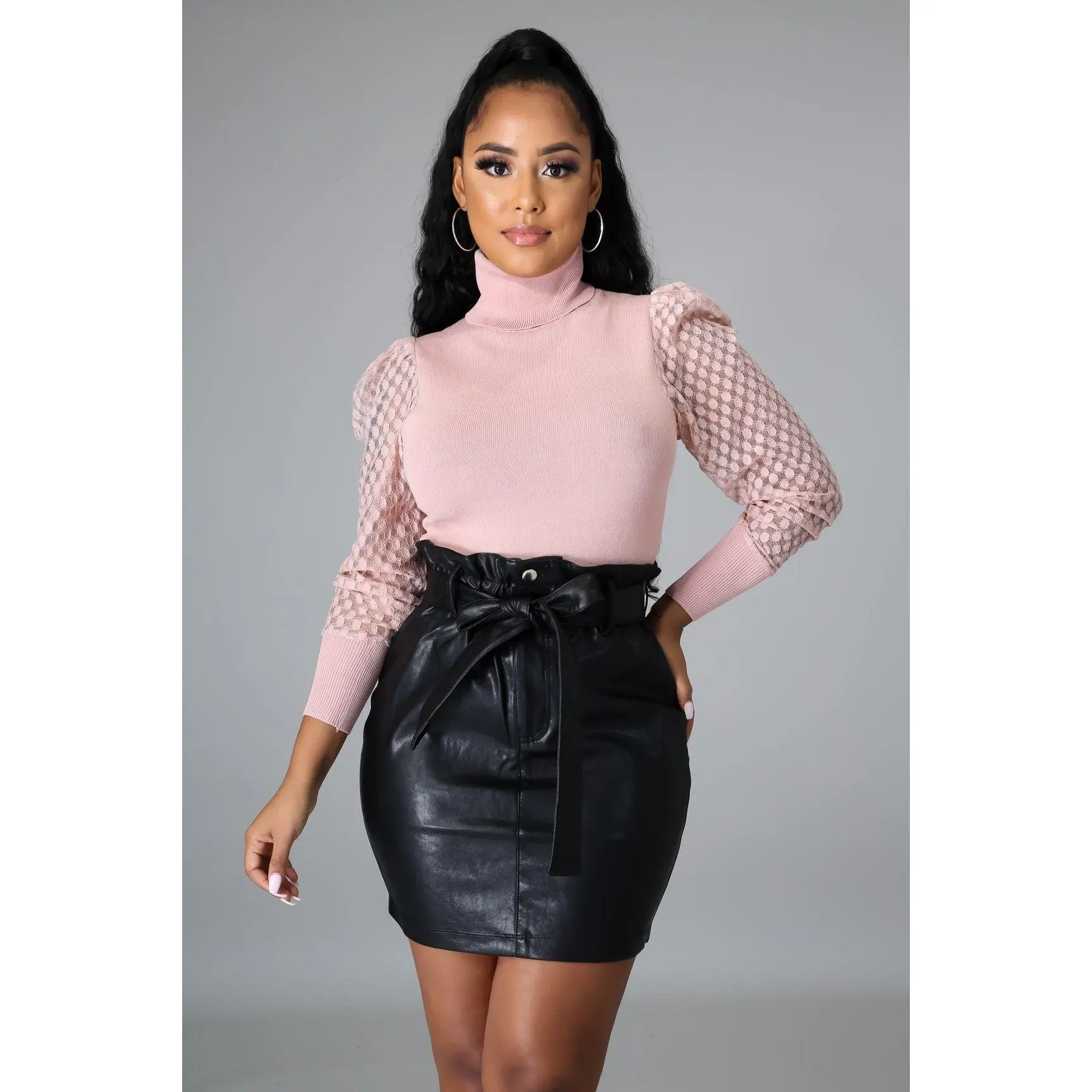 Mauve Long Sleeve Turtleneck Sweater Top