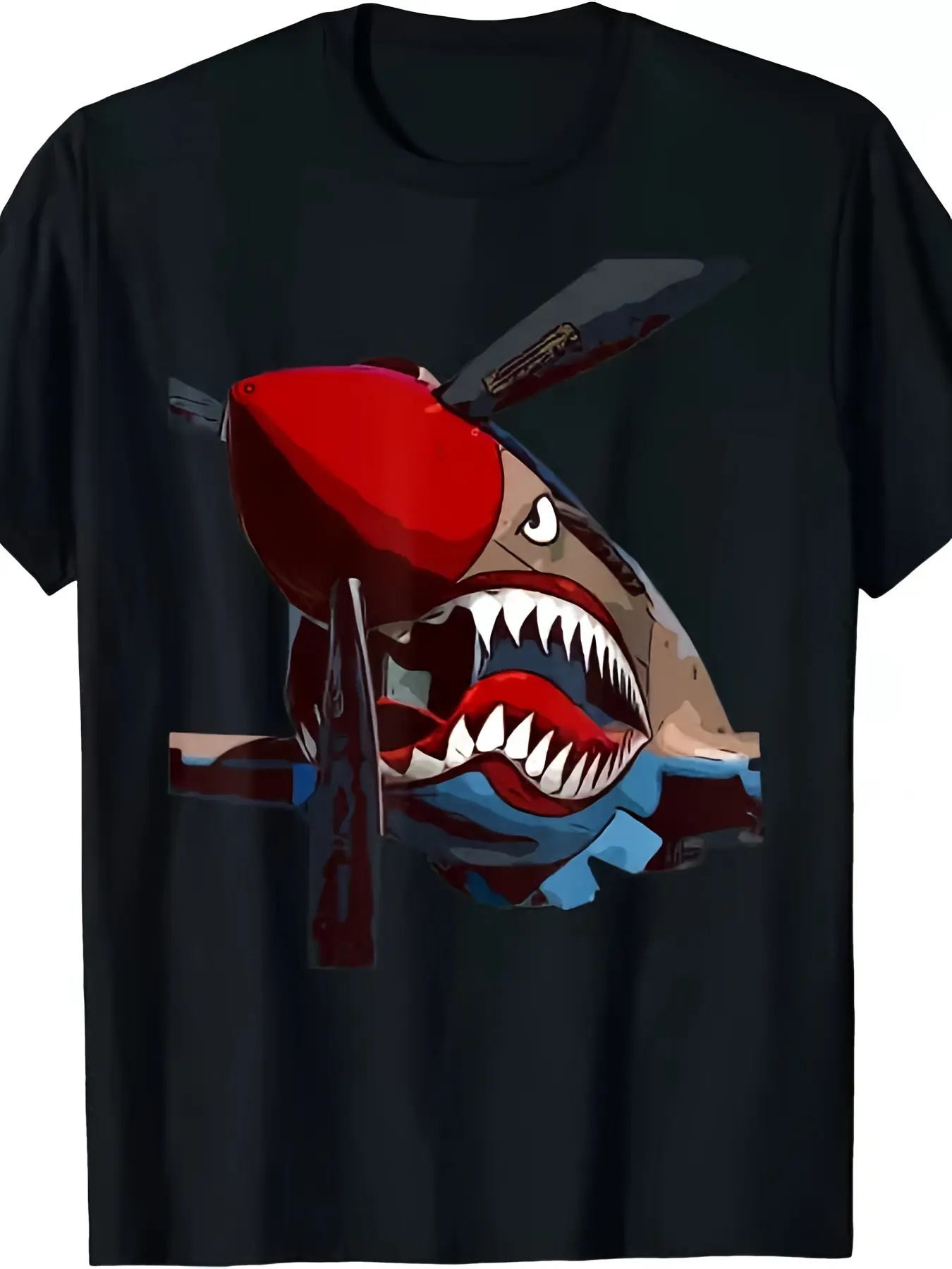 Men's & Women's P-40 Warhawk WW2 Fighter Plane Military Aviation T-Shirt - 220gsm Heavyweight Cotton Vintage WWII Aircraft Graphic Tee with Shark Mouth & P-40 Design, S-5XL Sizes, Casual & Themed Events, Retro Round Neck Short Sleeve Shirt for Aviation En