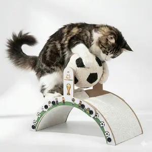 【tiktokshopmemorialday】Interactive Soccer Cat Scratcher - Arch Bridge with Spinning Ball - Sturdy Wood Bracket & Hard Corrugated Material cool cat stuff cat stuff for indoor cat furniture