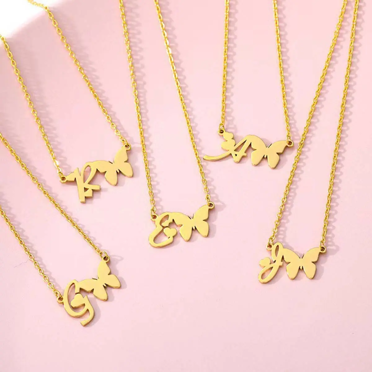 Heart-shaped letter necklace golden butterfly clavicle chain name initials gift