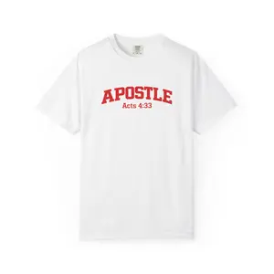 Men's Classic Minimalist Round Neck Short-Sleeve Christian Apostle Acts 4:33 Scripture Print T-Shirt, Menswear Casual Cotton Knit Top for Everyday Wear