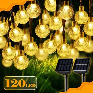 120 LED Solar Bubble String Lights with 8 Flashing Modes, Modern Style Plastic Material & Switch Control for Gardens, Holiday Decorations