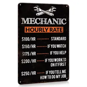 Mechanic Hourly Rate Metal Sign, Vintage Wrench Tool Poster, Mechanic Workshop Plaque, Garden & Patio Decoration Supplies, Yard Sign