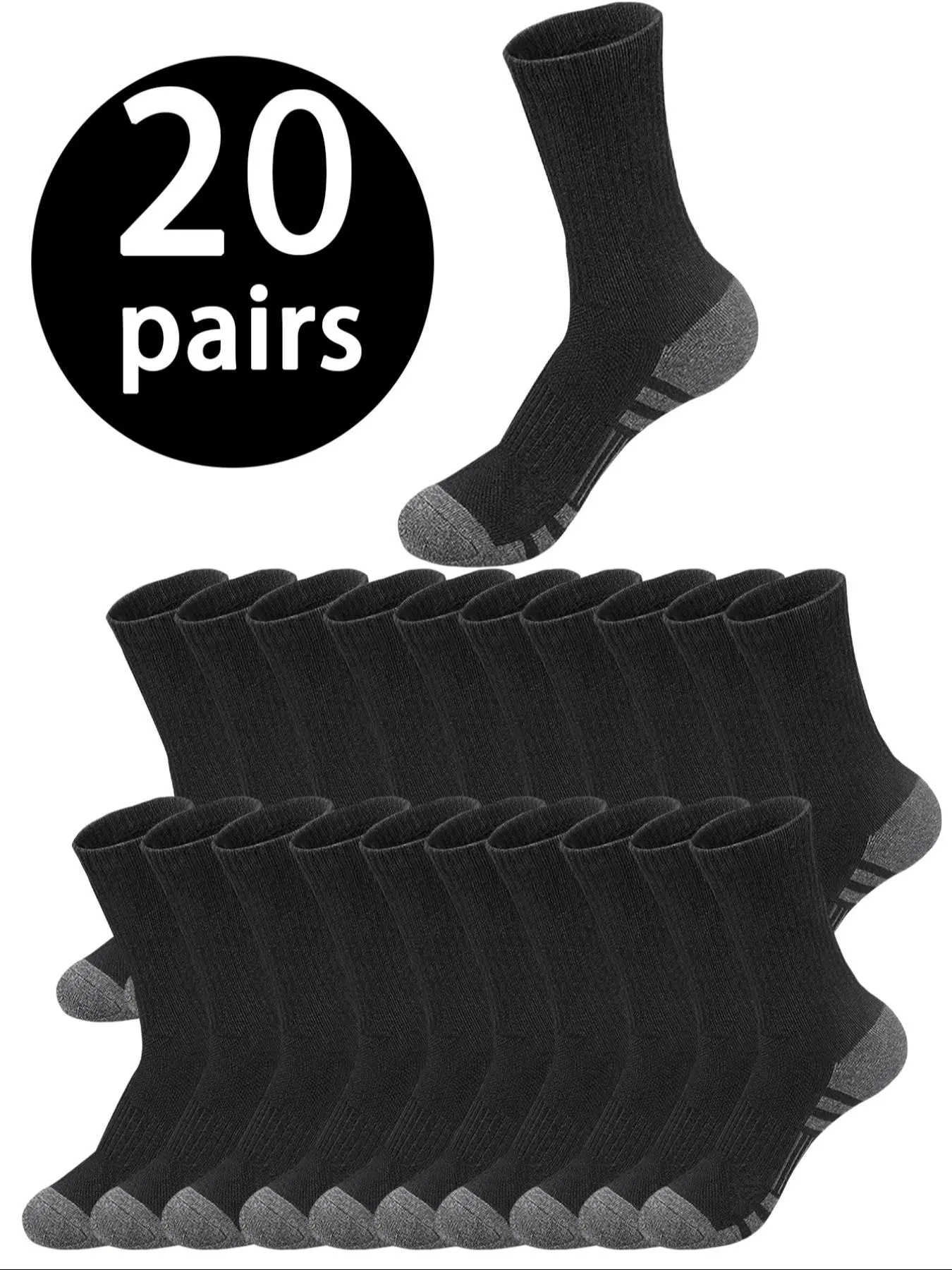 20 pairs of men's mid-calf socks, soft, stretchy, comfortable, breathable, Casual Comfy Socks, suitable for everyday wear, unisex, striped socks, Casual Daily Socks, Sock Packs