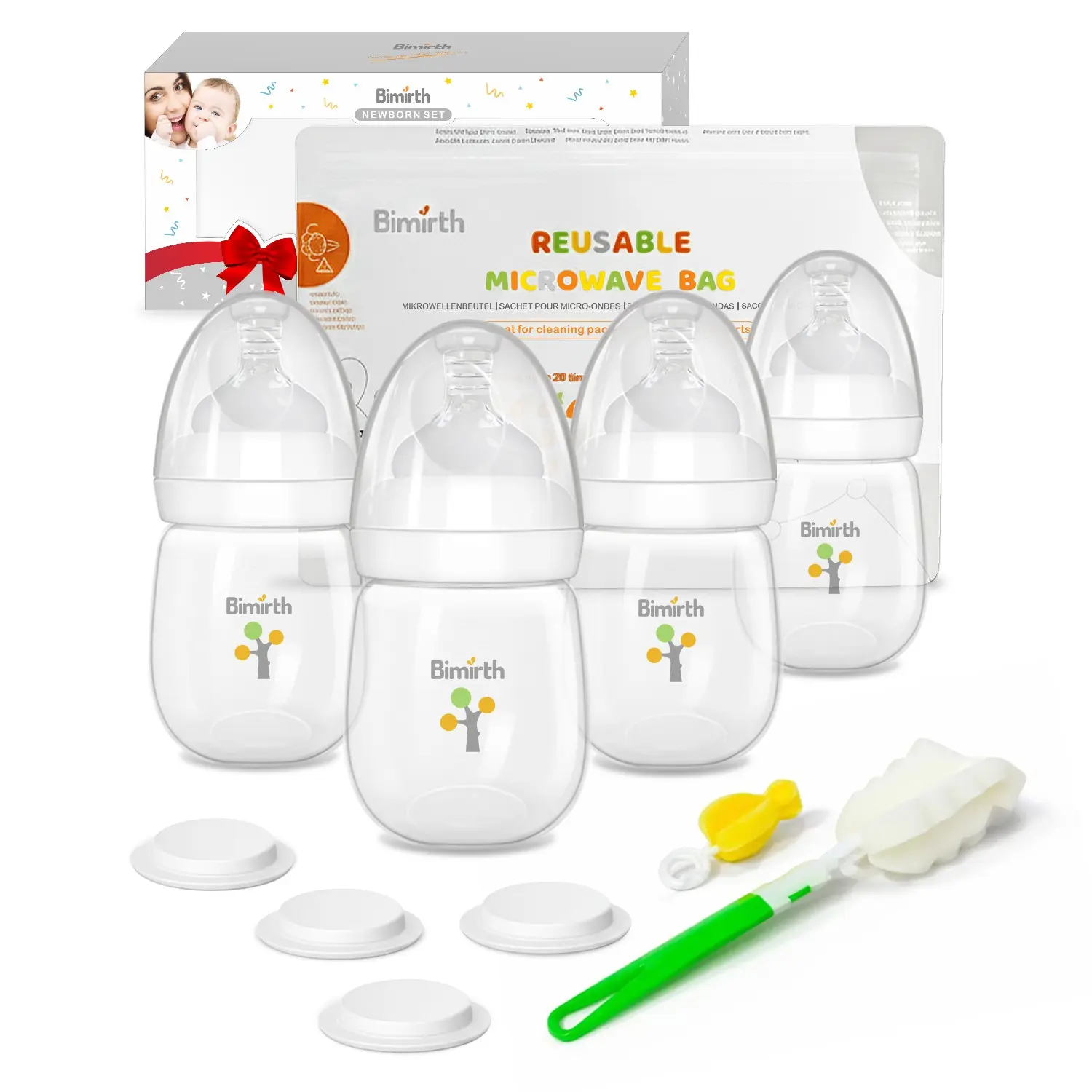 180ML Newborn Baby Bottle Set, Newborn Nursing Bottle, Anti-Colic Wide Neck with Storage Lid, 11-Piece BPA-Free Feeding Kit, Milk Bottle, Gift Box Included