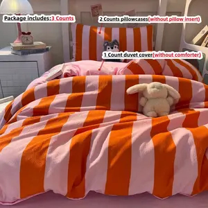 3-Piece Wrinkled Mesh Striped Bedding Set, Includes 1 Fitted Sheet & 2 Pillowcases, Soft Bedding Set, Breathable Fabric, All-Season Use, Easy Care