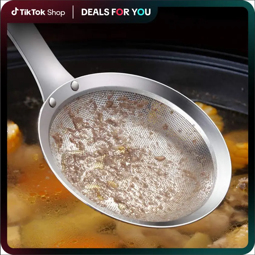 Filter Scoop Stainless Steel Fat Skimmer Spoon Fine Mesh Strainer Food Strainer With Ergonomic Handle Kitchen Oil Skimmer Strainer