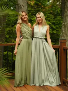 Infinity Bridesmaid Dress, Moss Green Convertible Long Dress with Maxi Length, Multiway Design, Womenswear, Customized Evening Dress