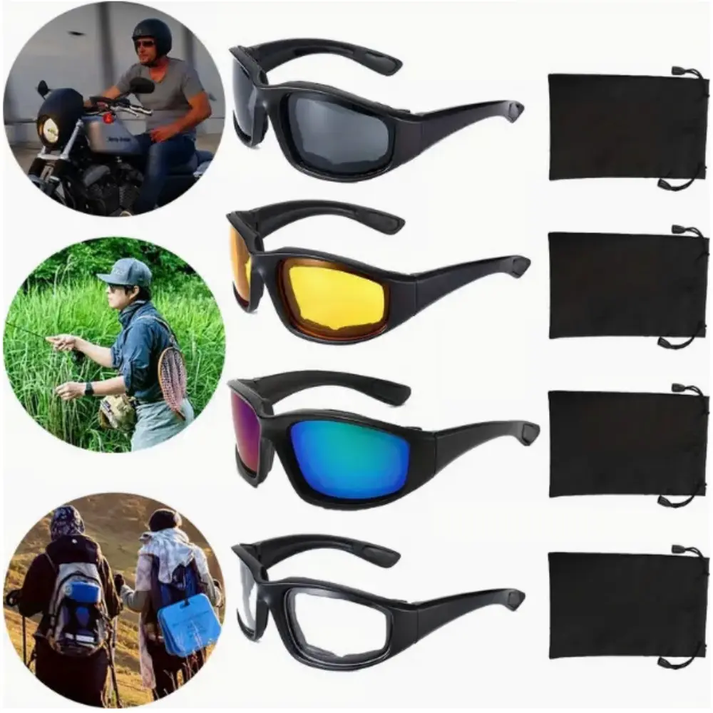 4 Pairs Motorcycle Riding Glasses, Comfort Padded Nose Bridge, Men's Formal Attire Set, Multi-Color Lenses for Men Women Boys, Halloween Gift