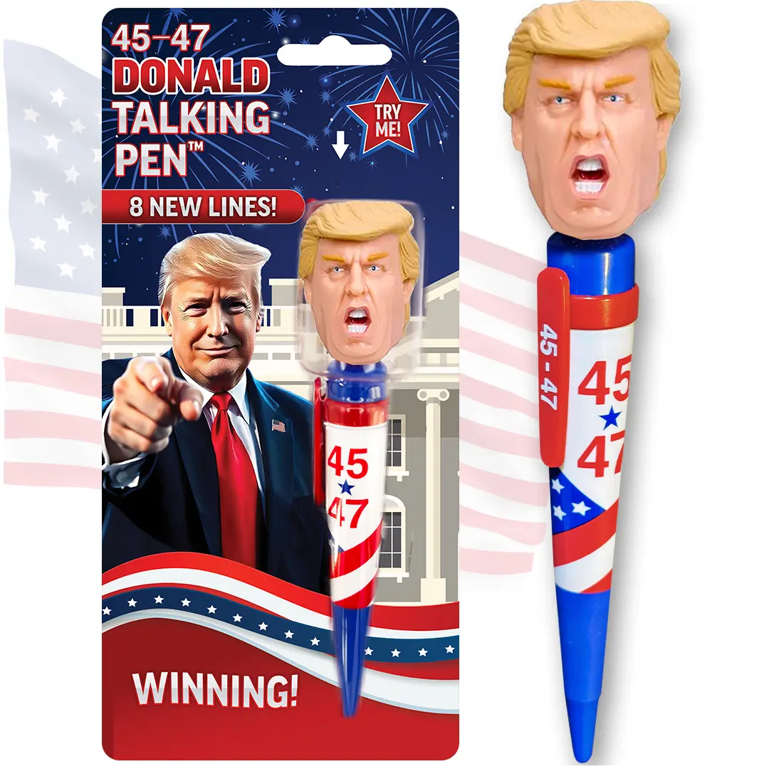 Donald Trump Talking Pen - Press His Hair & Hear 8 Real Voice Quotes - Funny Political Gag Gift for Men, Unique Trump Gifts, Novelty Desk Toy & Office Conversation Starter (Trump 45-47 Edition)