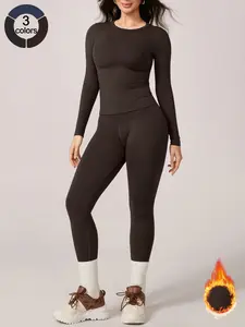 Women's Winter Sportswear Set, High Waist Long Sleeve Tracksuit, Tight-Fitting Yoga Gym, Outdoor Running Cycling Hiking, Casual Workout Loungewear