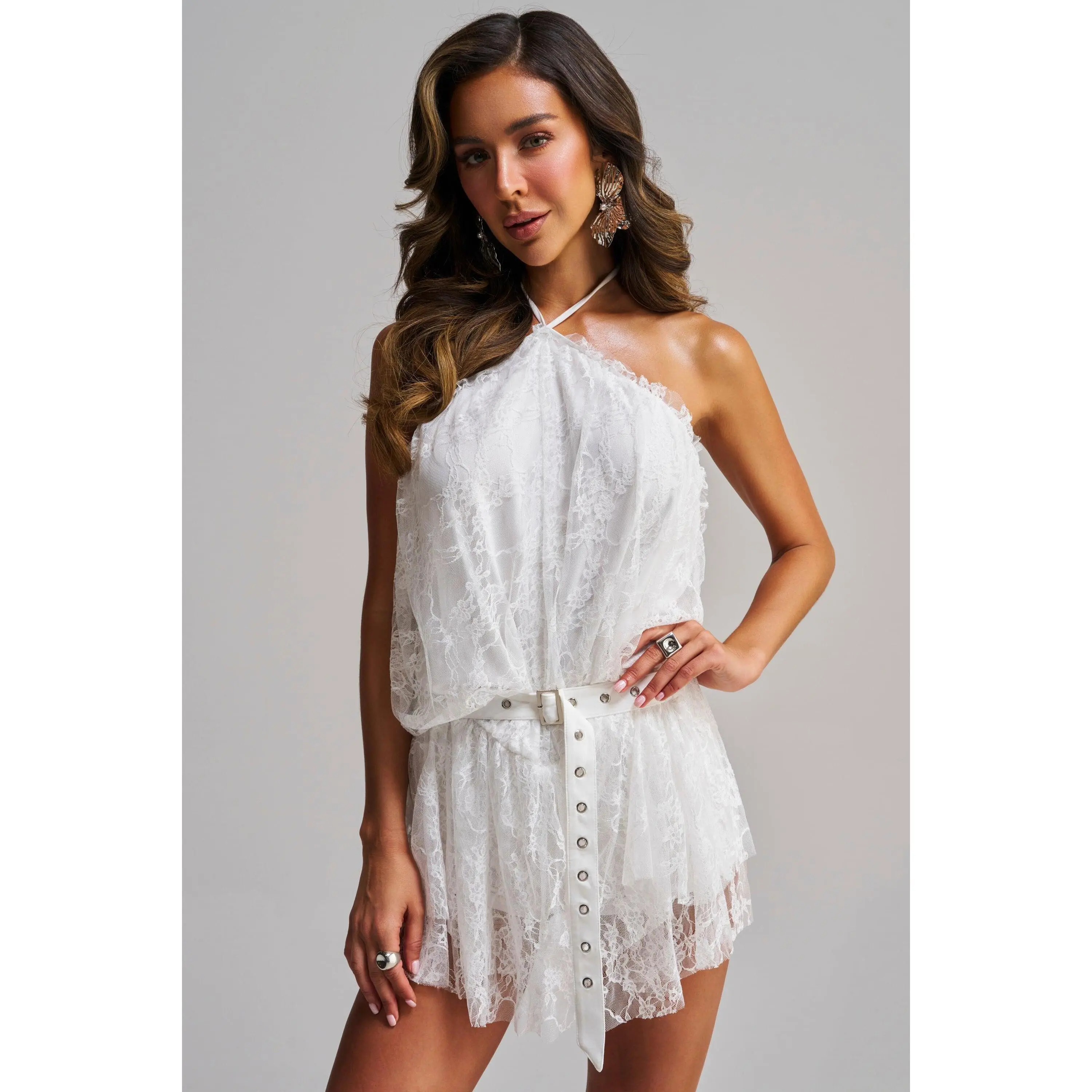 BOOTS ON LACE ROMPER IN WHITE