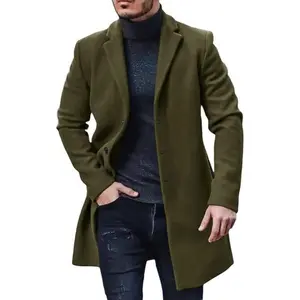 Men's Trench Coat Notch Lapel Single-Breasted Peacoat Winter Overcoat with Pockets