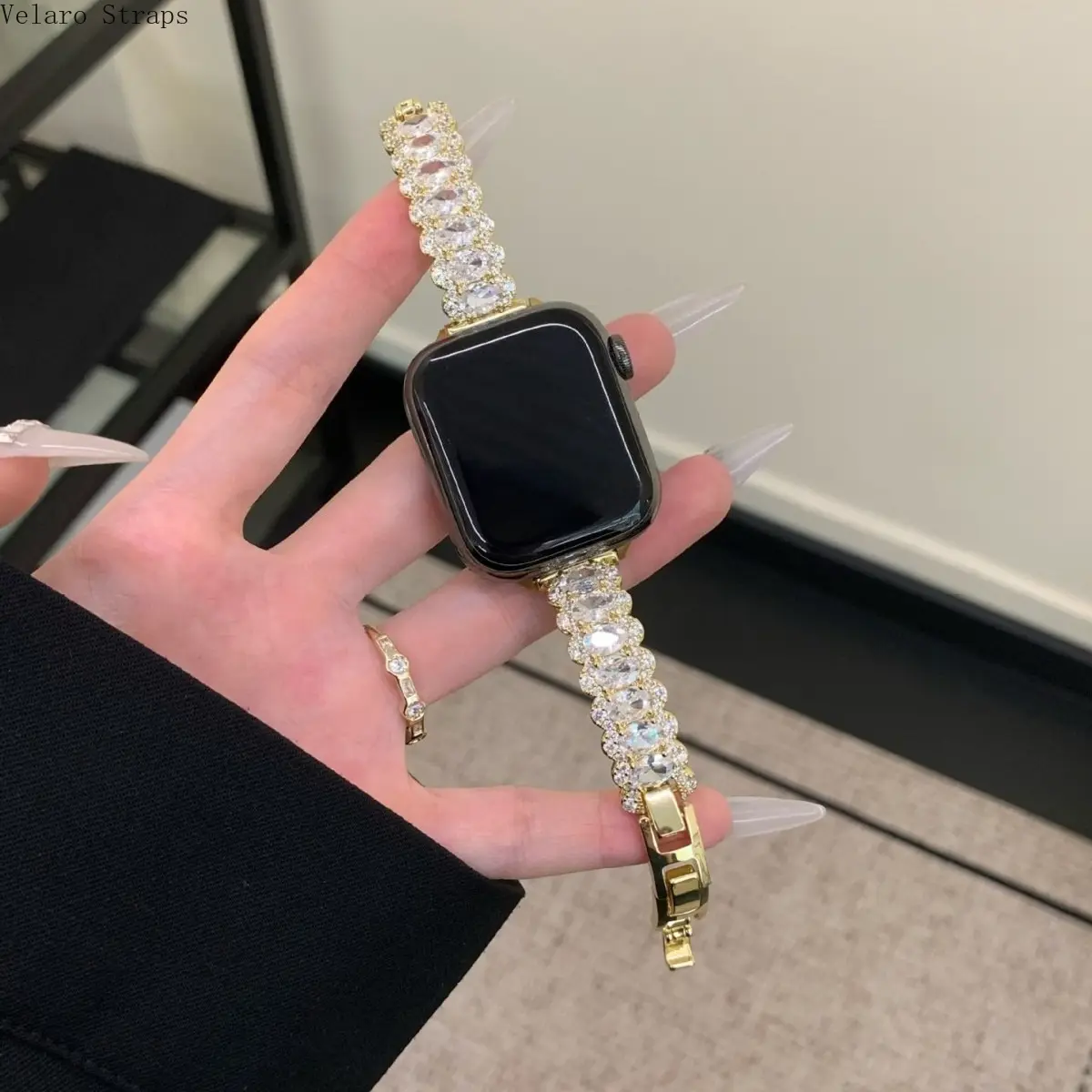 Sparkling Zircon Smartwatch Band for Women, Elegant Crystal Bracelet for Parties & Special Occasions, Adjustable Fit, Smartwatch Accessories, Metal, Sparkle, Buckle, Formal, Structured Chain, Goose Egg, Faceted Stones, Electroplate, Transparent, Alloy, Du